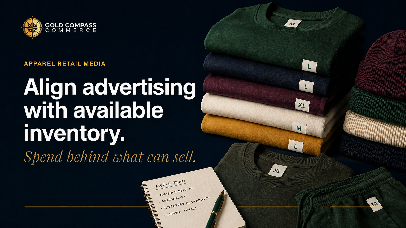 Gold Compass Commerce framework for aligning apparel advertising with size and color inventory