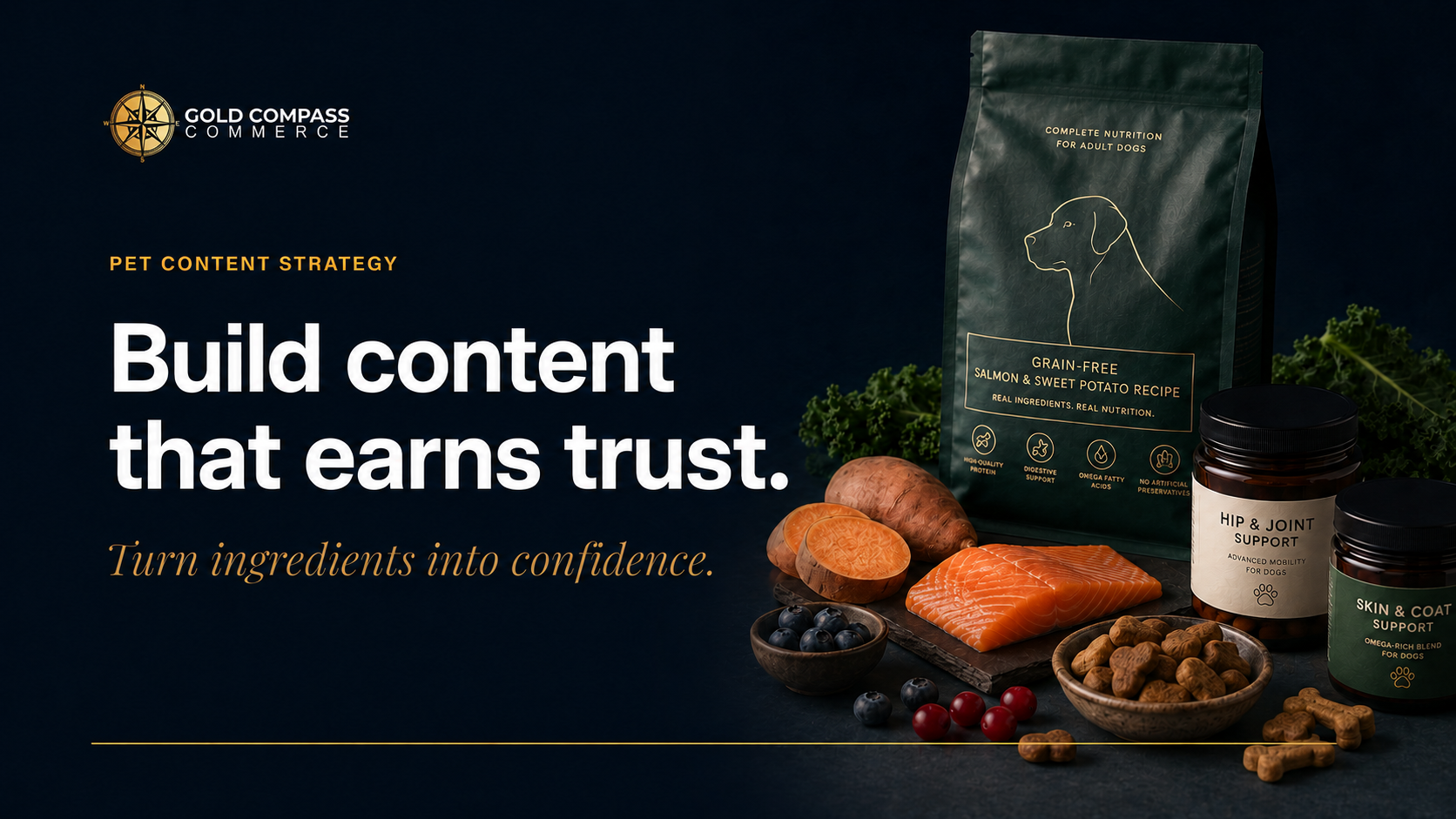 Gold Compass Commerce content strategy framework for pet food, treats, and supplements